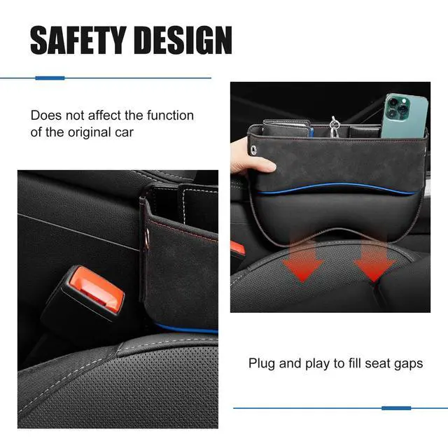 Alt view image 4 of 6 - Car Seat Gap Filler Organizer, Leather Seat Storage Box with Cable Port, Anti-drop Multi-functional Center Console Organizer for Phone Key Card, Side Gap Filler for Most Cars (Black)