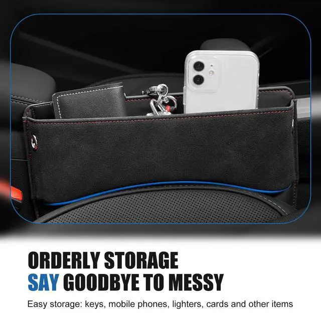 Alt view image 5 of 6 - Car Seat Gap Filler Organizer, Leather Seat Storage Box with Cable Port, Anti-drop Multi-functional Center Console Organizer for Phone Key Card, Side Gap Filler for Most Cars (Black)