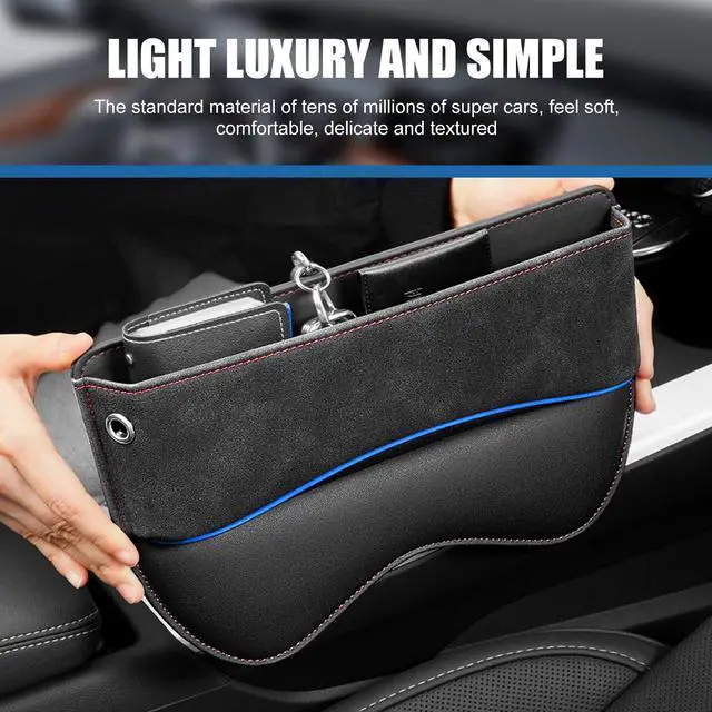 Alt view image 6 of 6 - Car Seat Gap Filler Organizer, Leather Seat Storage Box with Cable Port, Anti-drop Multi-functional Center Console Organizer for Phone Key Card, Side Gap Filler for Most Cars (Black)