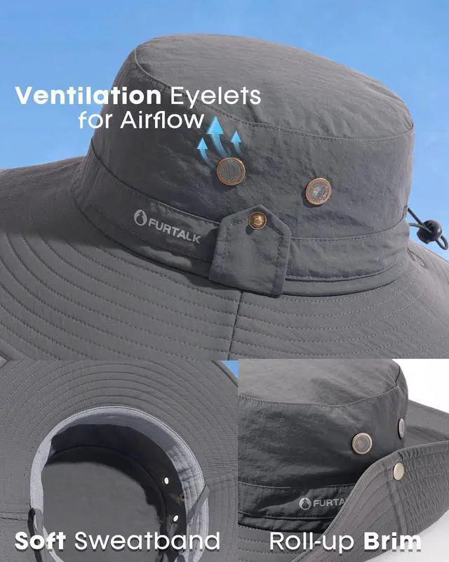 Alt view image 4 of 7 - Sun Hats for Men Fishing Hat UPF Protection Wide Brim Bucket Hat
