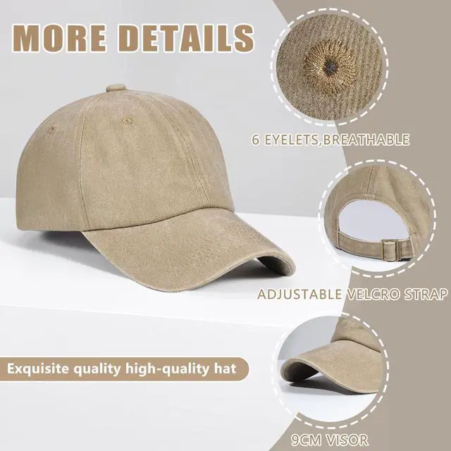 Alt view image 4 of 7 - 6Pack Unisex Vintage Washed Cotton Baseball Cap Soft Unconstructed Plain Blank Adjustable Size Dad Hat (US, Alpha, One Size, 6 Pcs-D)