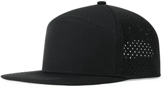 Main image of Men Flat Brim Adjustable Performance Hat Snapback Laser Perforated Baseball Cap (Black)