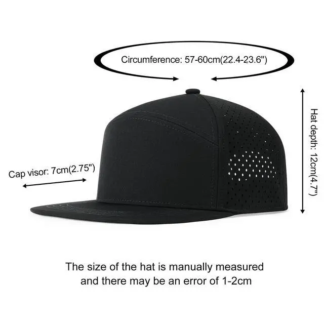 Alt view image 4 of 6 - Men Flat Brim Adjustable Performance Hat Snapback Laser Perforated Baseball Cap (Black)