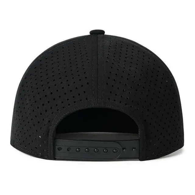 Alt view image 5 of 6 - Men Flat Brim Adjustable Performance Hat Snapback Laser Perforated Baseball Cap (Black)