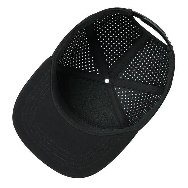 Alt view image 6 of 6 - Men Flat Brim Adjustable Performance Hat Snapback Laser Perforated Baseball Cap (Black)