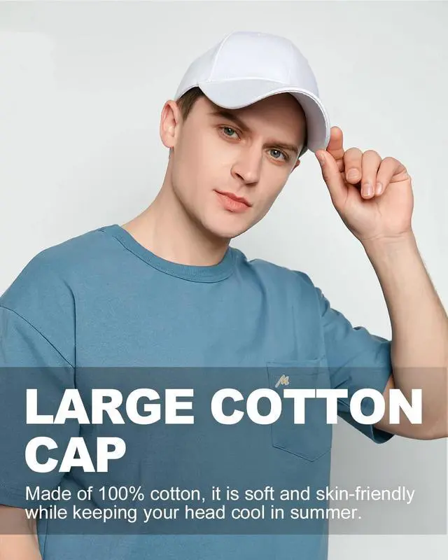Alt view image 4 of 7 - Oversize XXL 100% Cotton Baseball Cap,Extra Large Ball Caps,Adjustable Dad Cap for Big Heads 23.5"-25.5"