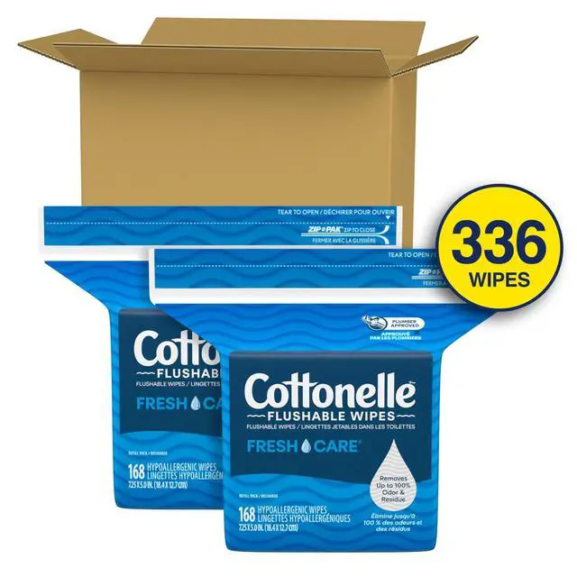 Alt view image 2 of 7 - Fresh Care Flushable Wipes, 2 Packs, 168 Wipes per Pack