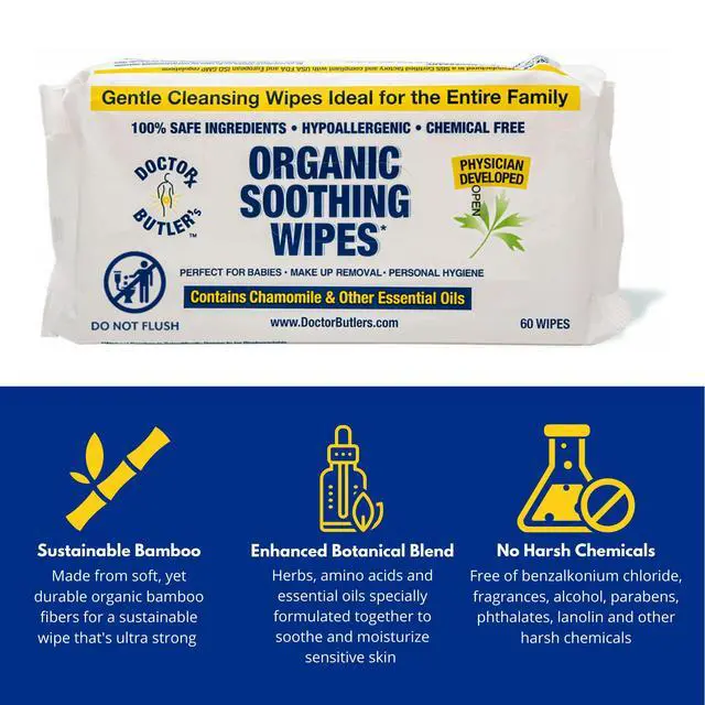Alt view image 2 of 7 - Soothing All-Purpose Wet Wipes for Sensitive Skin, Made with Organic Bamboo, Face Wipes, and Bathroom Cleanup with Chamomile and Essential Oils* (1 Pack - 60 Count)