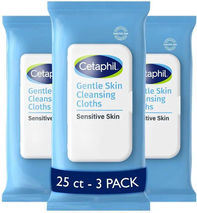 Main image of Face and Body Wipes, Gentle Skin Cleansing Cloths, 25 Count (Pack of 3), for Dry, Sensitive Skin, Flip Top Closure, Great for the Gym, Travel, in the Car, Hypoallergenic, Fragrance Free