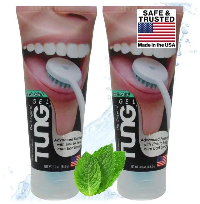 Main image of Tung Tongue Gel, Fresh Mint Tongue Cleaner Paste, Bad Breath Odor Eliminator, Halitosis Defense, BPA Free, USA Made (2-Pack)