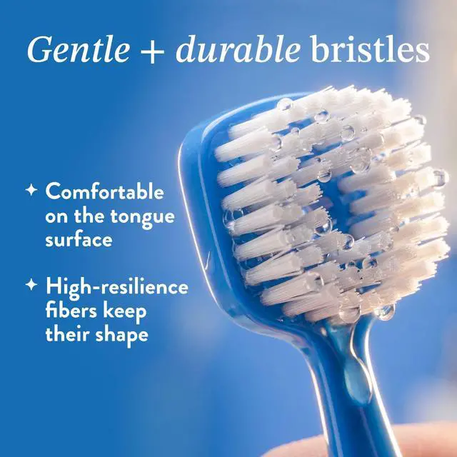 Alt view image 3 of 7 - Soft Bristle Tongue Brush for Adults for Bad Breath, Halitosis & Oral Hygiene - Tongue Scraper Brush with Ergonomic Handle & Protective Cap for Easy Storage & Travel - 2 Pack