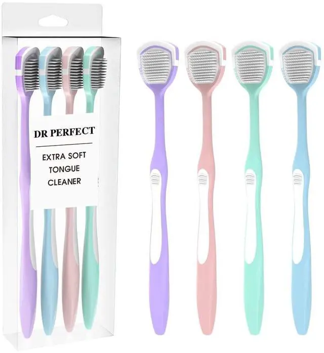 Main image of Soft Tongue Brush Scraper Cleaner Helps Fight Bad Breath Clean Your Tongue Without Hurt Pack Of 4 (GREEN PURPLE BLUE PINK)