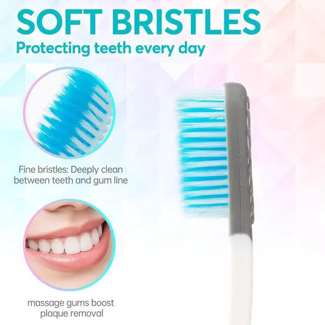 Alt view image 2 of 7 - Soft Hair Manual Toothbrush, Soft Care Rugby Brush Handle, Adult, decontamination, Suitable for Sensitive Teeth, whitening and Tongue Coating Cleaning, Set of 4.