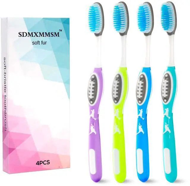 Main image of Soft Hair Manual Toothbrush, Soft Care Rugby Brush Handle, Adult, decontamination, Suitable for Sensitive Teeth, whitening and Tongue Coating Cleaning, Set of 4.