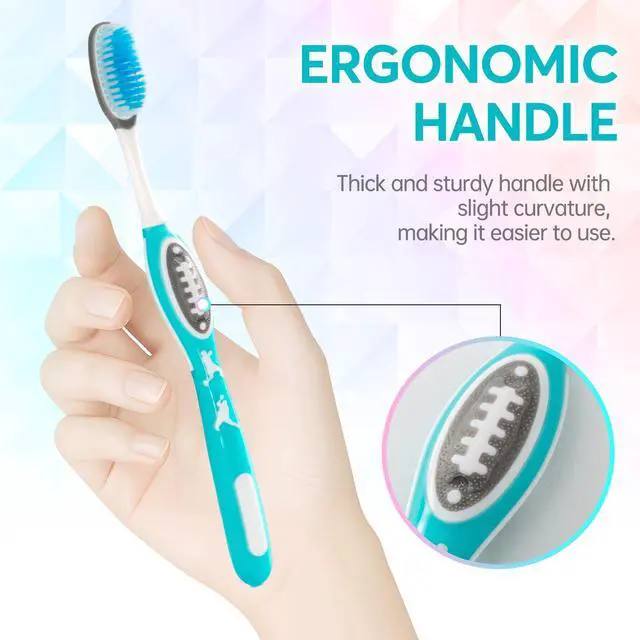 Alt view image 4 of 7 - Soft Hair Manual Toothbrush, Soft Care Rugby Brush Handle, Adult, decontamination, Suitable for Sensitive Teeth, whitening and Tongue Coating Cleaning, Set of 4.