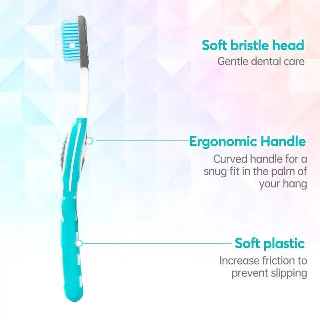 Alt view image 5 of 7 - Soft Hair Manual Toothbrush, Soft Care Rugby Brush Handle, Adult, decontamination, Suitable for Sensitive Teeth, whitening and Tongue Coating Cleaning, Set of 4.