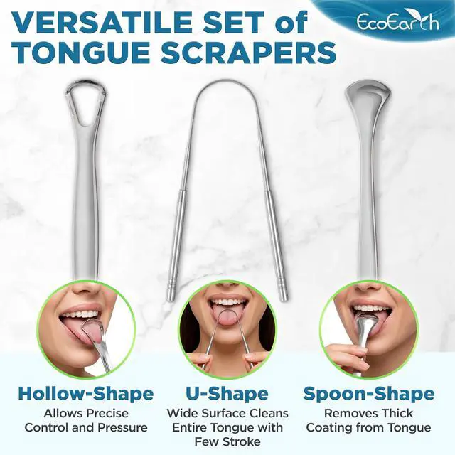 Alt view image 4 of 7 - Tongue Scraper for Adults - 3 Pcs Metal Tongue Cleaner with Silver Storage Case - Tough Stainless Steel Mouth Scrubber for Fresh Breath & Oral Hygiene