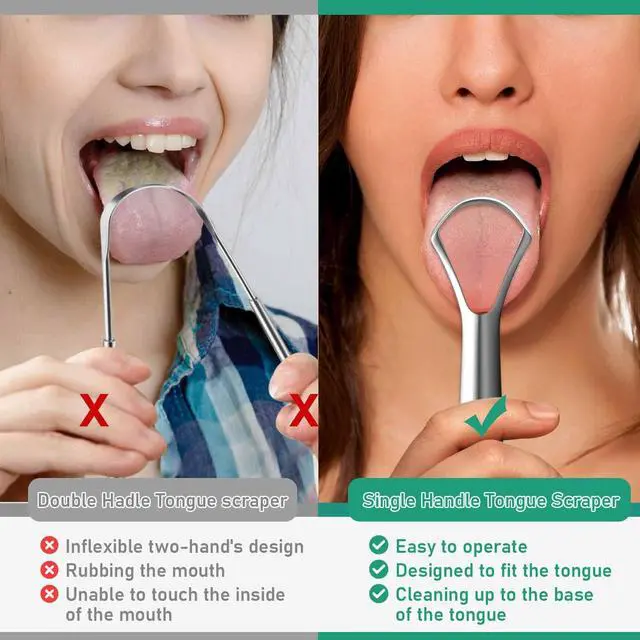 Alt view image 4 of 7 - Tongue Scraper for Adults, Two Colors Designed for Couples, Cure Bad Breath, Tongue Cleaners Stainless Steel, Metal Tongue Scrapers for Oral Care & Hygiene (2 Pack)