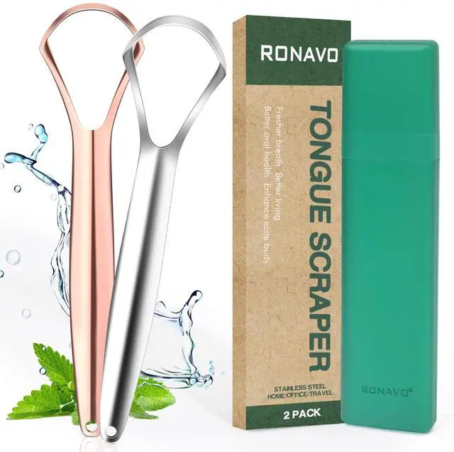 Main image of Tongue Scraper for Adults, Two Colors Designed for Couples, Cure Bad Breath, Tongue Cleaners Stainless Steel, Metal Tongue Scrapers for Oral Care & Hygiene (2 Pack)