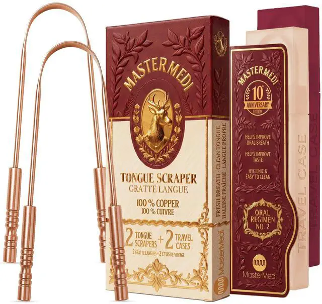 Main image of Tongue Scraper with Case Easy to Use Tongue Scraper for Adults, Tongue Cleaner for Oral Care & Hygiene Copper Set of 2 (with Travel Case)