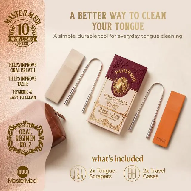 Alt view image 6 of 7 - Tongue Scraper with Case Easy to Use Tongue Scraper for Adults, Tongue Cleaner for Oral Care & Hygiene Copper Set of 2 (with Travel Case)