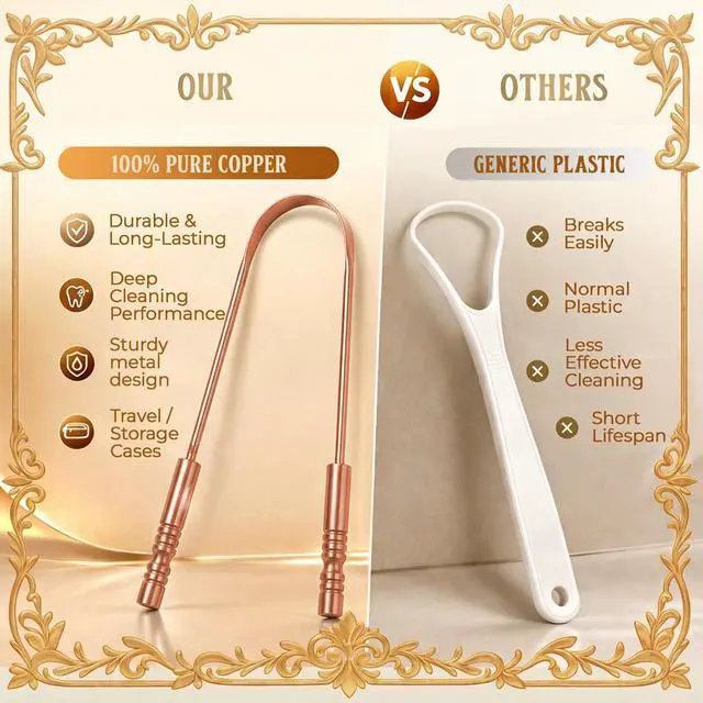 Alt view image 5 of 7 - Tongue Scraper with Case Easy to Use Tongue Scraper for Adults, Tongue Cleaner for Oral Care & Hygiene Copper Set of 2 (with Travel Case)