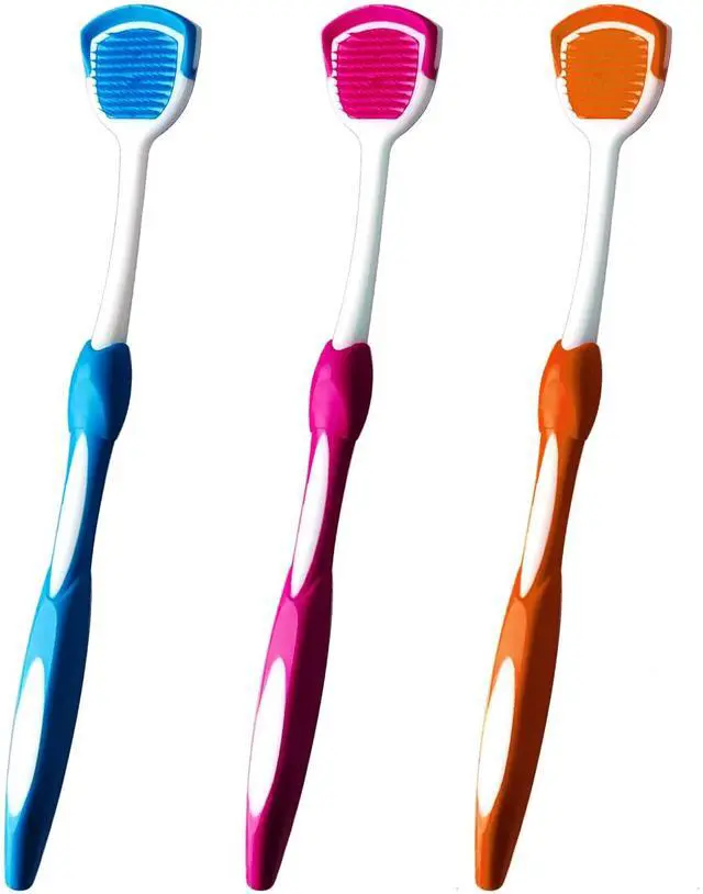 Main image of Tongue Brush, Tongue Scraper, Tongue Cleaner, Tongue Scraper Brush, Tongue Cleaner Brush, Tongue Brushes Helps Fight Bad Breath, 3 Tongue Scrapers, 3 Pack (Blue & Orange & Red)