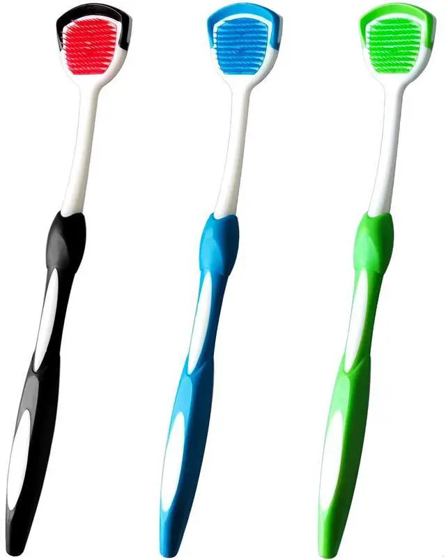 Main image of Tongue Brush, Tongue Scraper, Tongue Cleaner, Tongue Scraper Brush, Tongue Cleaner Brush, Tongue Brushes Helps Fight Bad Breath, 3 Tongue Scrapers, 3 Pack (Black & Blue & Green)