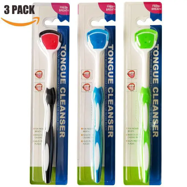 Alt view image 7 of 7 - Tongue Brush, Tongue Scraper, Tongue Cleaner, Tongue Scraper Brush, Tongue Cleaner Brush, Tongue Brushes Helps Fight Bad Breath, 3 Tongue Scrapers, 3 Pack (Black & Blue & Green)