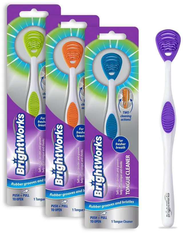 Main image of Tongue Cleaner (3-Pack) with Gentle Cheek Scraper. Two-Sided Head with Dual Action Cleaning for Fresh Breath.