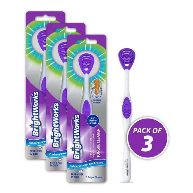 Alt view image 2 of 7 - Tongue Cleaner (3-Pack) with Gentle Cheek Scraper. Two-Sided Head with Dual Action Cleaning for Fresh Breath.