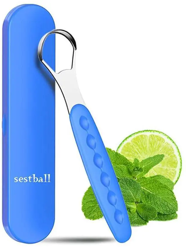 Main image of New Version Tongue Scraper Cleaner for Adults & Kids, Medical Grade Metal Tongue Brushes Set for Fresh Breath Dental Eliminate Bad Breath in Seconds (Blue)