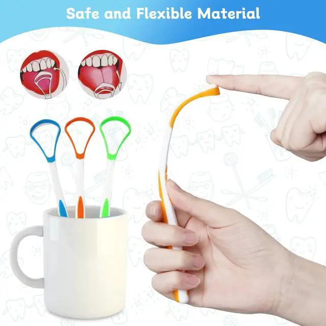 Alt view image 2 of 6 - 4-Pack Tongue Scraper Oral Care Kits Plastic Dual-sided Tongue Brushes for Reducing Bad Breath, Includes Comfort Grip Handle, Ideal for Adults and Kids Healthy Oral Hygiene Tools