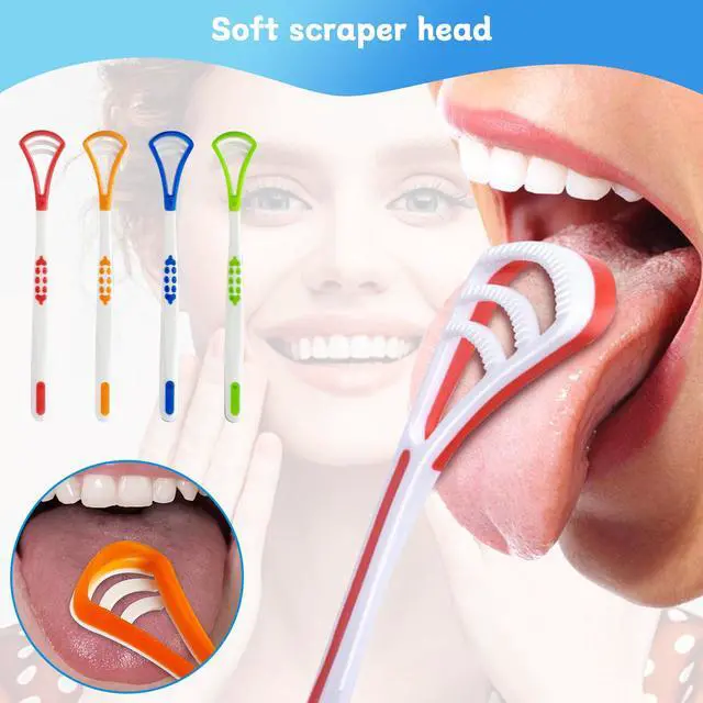 Alt view image 4 of 6 - 4-Pack Tongue Scraper Oral Care Kits Plastic Dual-sided Tongue Brushes for Reducing Bad Breath, Includes Comfort Grip Handle, Ideal for Adults and Kids Healthy Oral Hygiene Tools