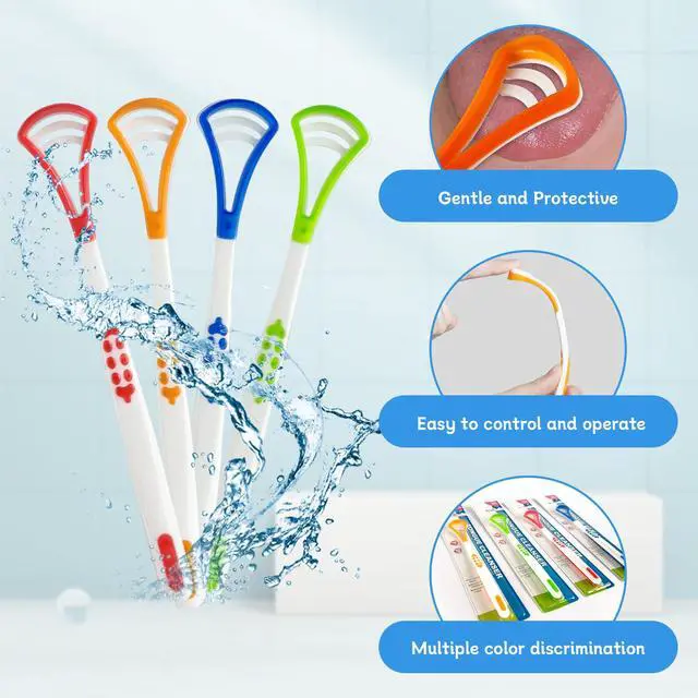 Alt view image 5 of 6 - 4-Pack Tongue Scraper Oral Care Kits Plastic Dual-sided Tongue Brushes for Reducing Bad Breath, Includes Comfort Grip Handle, Ideal for Adults and Kids Healthy Oral Hygiene Tools