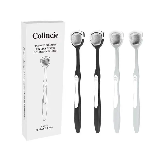 Alt view image 5 of 5 - Tongue Cleaner, Tongue Brush, Tongue Scraper for Oral Hygiene, Clean Tongue, Reduce Bad Breath and Make Our Breath Fresher Black,Gray Pack of 4 (Black,Gray)