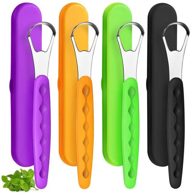 Main image of 4 Pcs Tongue Scraper Cleaner Adults Kids,Orange, Green, Black and Purple