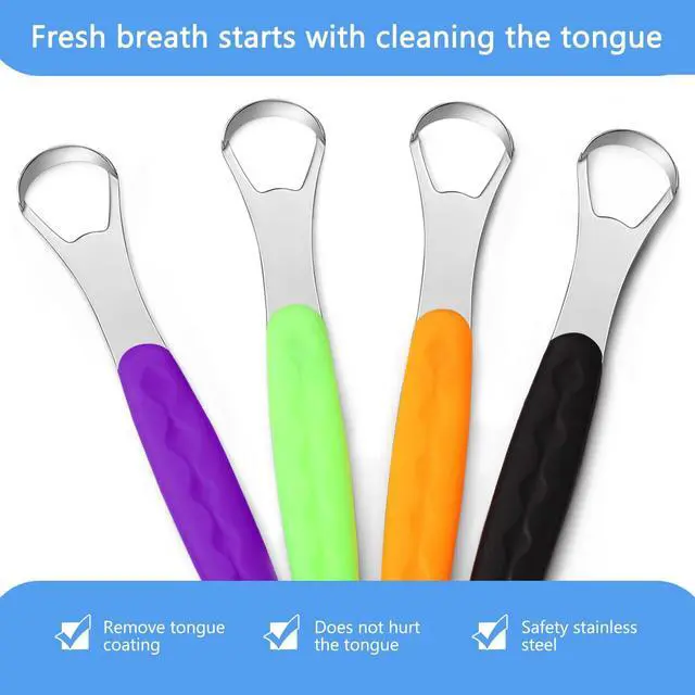 Alt view image 4 of 7 - 4 Pcs Tongue Scraper Cleaner Adults Kids,Orange, Green, Black and Purple