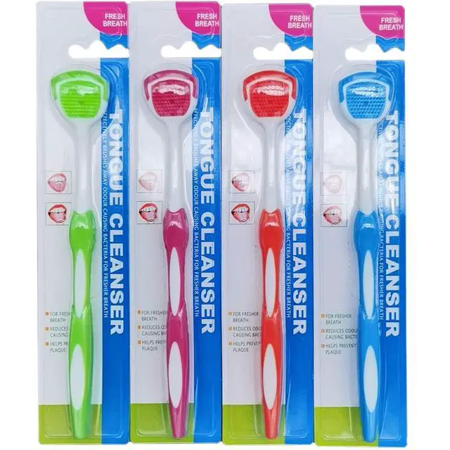 Alt view image 7 of 7 - Tongue Brush, Tongue Scraper, Tongue Cleaner Helps Fight Bad Breath, 4 Tongue Scrapers, 4 Pack (Blue&Green&Orange&Red)