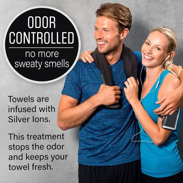 Alt view image 3 of 7 - Black Organic Cotton Gym Towel for Men and Women - Silver Infused Sweat Towel, 500 GSM, 31.5"x15.75" - Soft Absorbent Workout Towel for Gym Yoga Sports, Exercise Towel