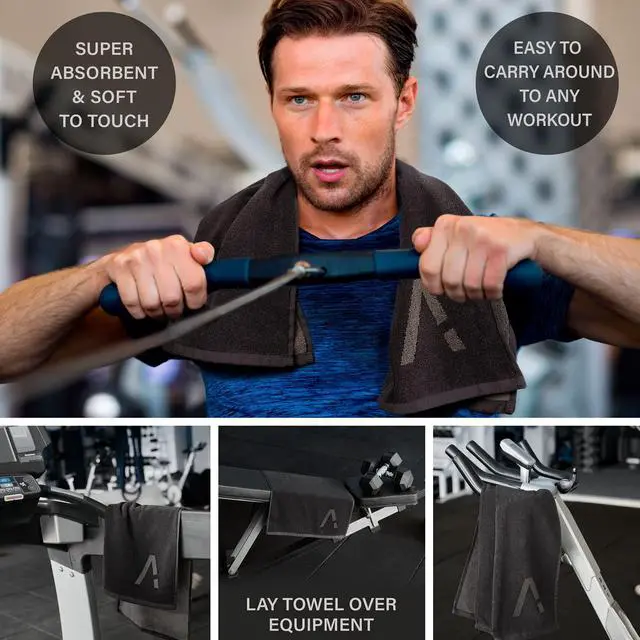 Alt view image 4 of 7 - Black Organic Cotton Gym Towel for Men and Women - Silver Infused Sweat Towel, 500 GSM, 31.5"x15.75" - Soft Absorbent Workout Towel for Gym Yoga Sports, Exercise Towel