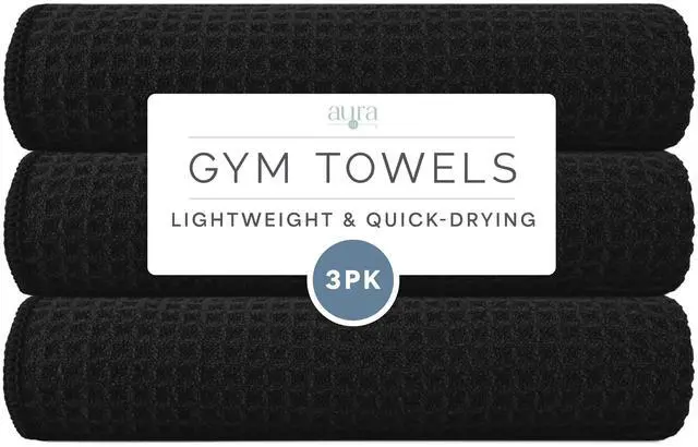 Main image of Microfiber Gym Towels, 3 Pack, 16" x 27", Honeycomb Black