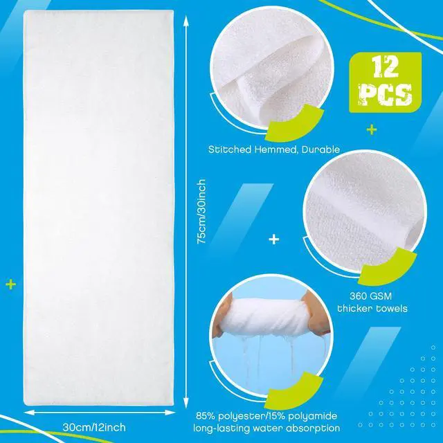 Alt view image 2 of 7 - 12 Pcs Microfiber Workout Gym Towels, 360 GSM 12x30 Inch Fast Drying Yoga Towels for Sweat, Soft Gym Towel for Men Women Travel Sports(White)
