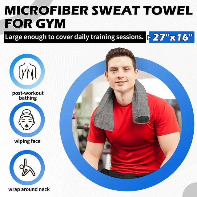 Alt view image 2 of 7 - Microfiber Workout Towels, 3 Pack Grey Gym Sweat Sports Towel for Yoga, Tennis, Running, Exercise, Working Out, Camping, Quick Dry, Highly Absorbent, for Women & Men, 16 x 27 Inch