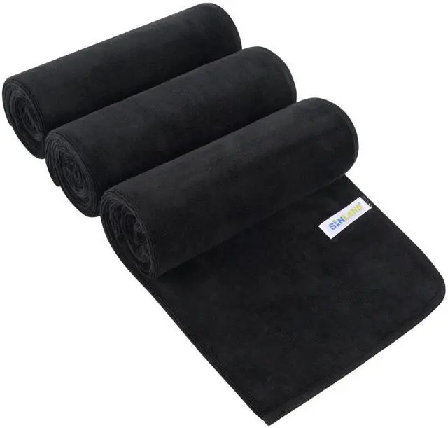Main image of Microfiber Gym Towels, Workout Sweat Towel 16x32, 3 Pack Black