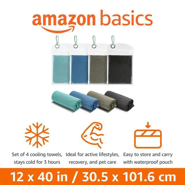 Alt view image 2 of 5 - Cooling Towels for Neck and Face, Sports, Workout Recovery, 40" x 12", Black/Gray/Aqua/Navy, 4-Pack
