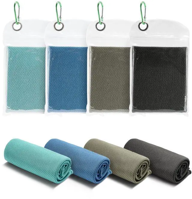 Main image of Cooling Towels for Neck and Face, Sports, Workout Recovery, 40" x 12", Black/Gray/Aqua/Navy, 4-Pack