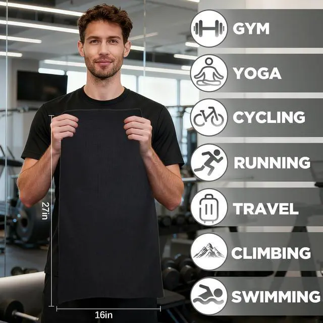 Alt view image 5 of 7 - Microfiber Gym Towels for Working Out, Quickly Dry Yoga Towels for Men & Women Tennis, 16 Inch x 27 Inch, 6 Pack, Black