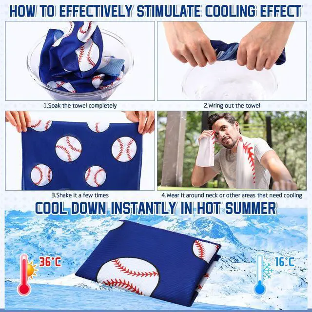 Alt view image 3 of 5 - 12 Pack Baseball Cooling Towels for Sports Teams Gifts 40 x 12 in Sport Cooling Towels Bulk Microfiber Ice Rags for Softball Soccer Baseball Party Favors, Swag Bags & Outdoor Workouts