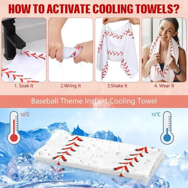 Alt view image 3 of 6 - 12 Pcs Cooling Towel Baseball Football Basketball Breathable Chilly Softball Soccer Ice Towel, 40"x12" Tennis Microfiber Accessories for Player(White,Baseball)